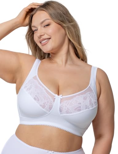 Kudreshov Lingerie Damen Emilia BH Ohne Bügel - Entlastungs-BH Große Größen B-F XXL - Breite Träger, Baumwolle Weiß (DE/NL/SE/PL, Körbchengröße & Bandgröße, F, 95) von Kudreshov Lingerie