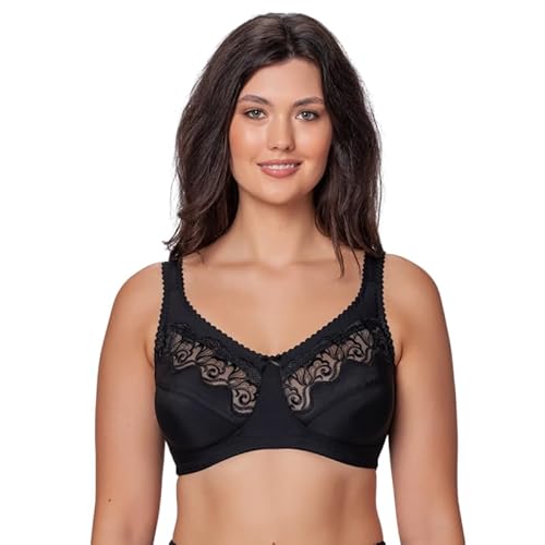 Kudreshov Lingerie BH Damen ohne Bügel Emma Große Größen in Schwarz B–F - Entlastungs BH große brüste starker Halt - Bustier Damen Stretch-Spitze – Klassische BHS Breite Träger 110 B von Kudreshov Lingerie