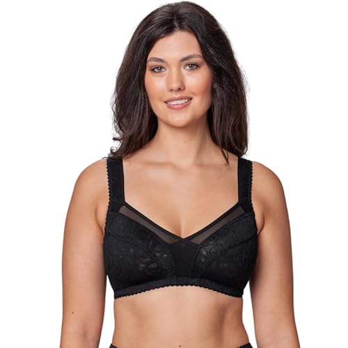 Kudreshov Lingerie Klassische BH Damen Mary Ohne Bügel Große Größen, Minimizer BH Schwarz mit Breite Träger große brüste starker XXL Bügelloser Vollschale Entlastungs Damen-BHS 85 E von Kudreshov Lingerie