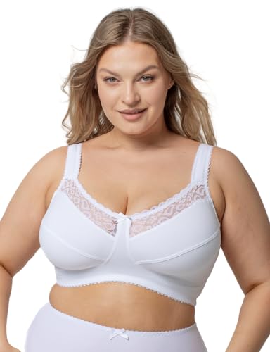Kudreshov Lingerie BH Damen May ohne Bügel Baumwolle Weiß – Entlastungs BH B-F XXL Große Größen – BH Breite Träger 95 E von Kudreshov Lingerie