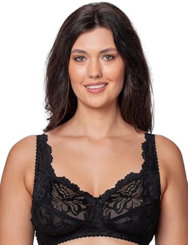 Kudreshov Lingerie Damen-BHS Susan ohne Bügel Große Größen - Entlastungs BH Schwarz Tshirt – BH Breite Träger Für Große Brüste - Optimal Für Sport (DE/NL/SE/PL, Körbchengröße & Bandgröße, D, 85) von Kudreshov Lingerie