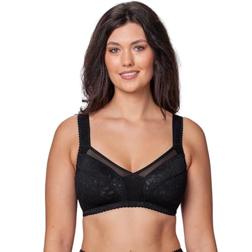 Kudreshov Lingerie Klassische BH Damen Mary Ohne Bügel Große Größen Minimizer BH Schwarz mit Breite Träger Plusgröße Soft-BH XXL Bügelloser Vollschale Entlastungs Damen-BHS 80 C von Kudreshov Lingerie