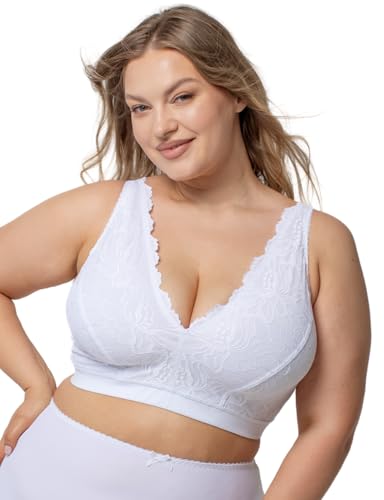 Kudreshov Lingerie BH Freya Baumwolle mit Stretch-Spitze – Ohne Polsterung, Ohne Bügel, Weiß, Große Größen – BH Breite Träger 100 C von Kudreshov Lingerie