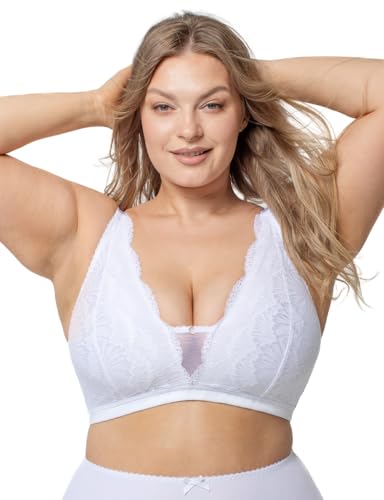 Kudreshov Lingerie BH Maria Baumwolle mit Stretch-Spitze – Ohne Polsterung, Ohne Bügel, Weiß, Große Größen – BH Breite Träger 95 B von Kudreshov Lingerie