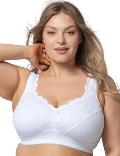 Kudreshov Lingerie Damen Amelia Minimizer BH ohne Bügel - bequemer Baumwolle BH mit Breiten Trägern - bügelloser Komfort für große Brüste mit sanftem Halt Unterwäsche in Weiß 100F von Kudreshov Lingerie