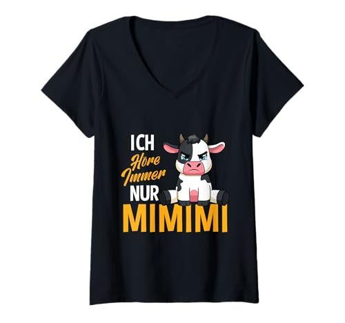Damen Ich Höre Immer Nur Mimimi Kuh T-Shirt mit V-Ausschnitt Damen Ich Höre Immer Nur Mimimi Kuh T-Shirt mit V-Ausschnitt von Kühe Bauer Landwirt Milchbauer Kuh Motiv