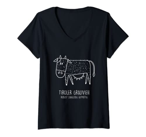 Damen Landleben Tiroler Vieh Landwirt Tirol Grauvieh Kuh Geschenk T-Shirt mit V-Ausschnitt Damen Landleben Tiroler Vieh Landwirt Tirol Grauvieh Kuh Geschenk T-Shirt mit V-Ausschnitt von Kühe Osttirol Nordtirol Südtirol Rind Westtirol