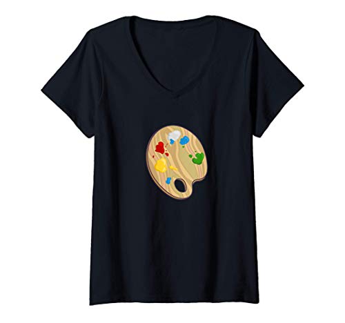 Damen Maler Künstler Malerpalette Kostüm T-Shirt mit V-Ausschnitt Damen Maler Künstler Malerpalette Kostüm T-Shirt mit V-Ausschnitt von Künstlerische Farbpalette