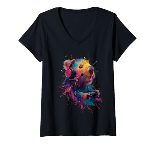 Damen Gaming Quokka Headset Konsolen Spieler Gamer T-Shirt mit V-Ausschnitt Damen Gaming Quokka Headset Konsolen Spieler Gamer T-Shirt mit V-Ausschnitt von Künstlerische Tiermotive für Gamer