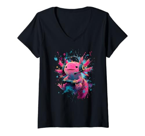Damen Künstlerisches Gaming Axolotl PC Gamer T-Shirt mit V-Ausschnitt Damen Künstlerisches Gaming Axolotl PC Gamer T-Shirt mit V-Ausschnitt von Künstlerisches Gaming Axolotl Design