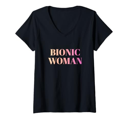 Damen Bionic Woman Hüfte Knie Operation Genesung Prothese T-Shirt mit V-Ausschnitt von Künstliches Gelenk Gute Besserung Geschenke Damen