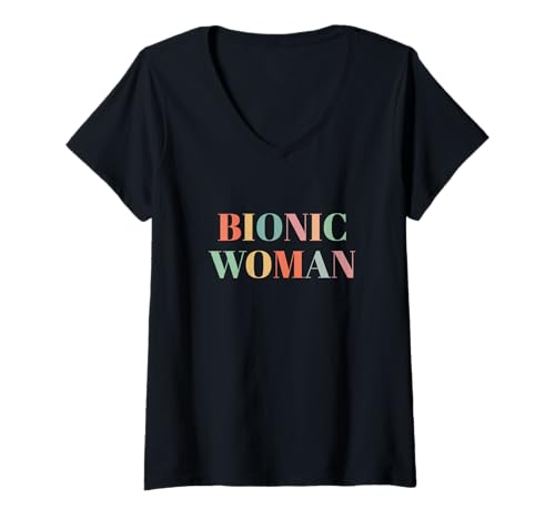 Damen Bionic Woman Hüfte Knie Operation Genesung Prothese T-Shirt mit V-Ausschnitt von Künstliches Gelenk Gute Besserung Geschenke Damen