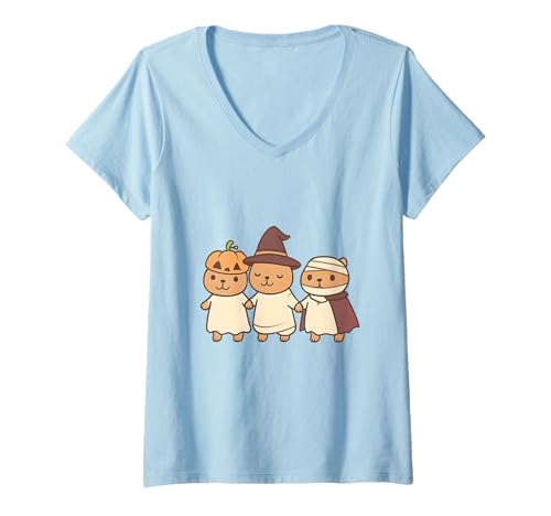 Damen Halloween Kostüm Capybara T-Shirt mit V-Ausschnitt Damen Halloween Kostüm Capybara T-Shirt mit V-Ausschnitt von Kürbis Karneval Verkleidung Geschenkidee