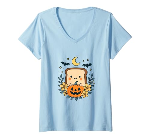 Damen Halloween Toast Kostüm T-Shirt mit V-Ausschnitt Damen Halloween Toast Kostüm T-Shirt mit V-Ausschnitt von Kürbis Karneval Verkleidung Geschenkidee