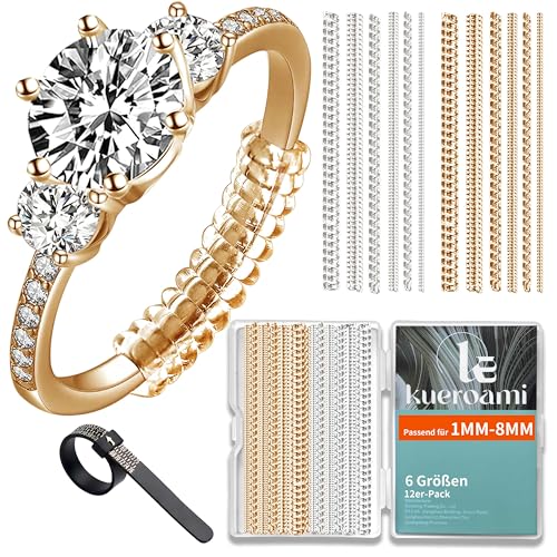 Ring Verkleinerung - 12 Stück 6 Größen Ringverkleinerer Unsichtbar - Transparent Silikon Lose Ringgrößenversteller für Männer Frauen - Ring Kleiner Machen Size Adjuster (Durchsichtig Gold) von Kueroami