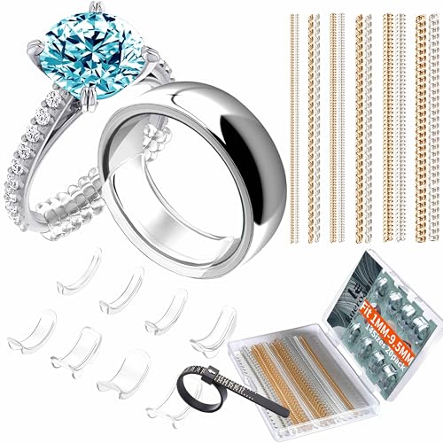 Ring Verkleinerung - 12 Stück 6 Größen Ringverkleinerer Unsichtbar - Transparent Silikon Lose Ringgrößenversteller für Männer Frauen - Ring Kleiner Machen Size Adjuster (Easy-Clip Clear Gold) von Kueroami
