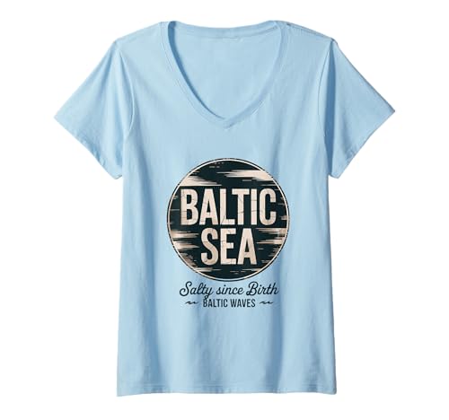 Damen Ostsee T-Shirt mit V-Ausschnitt Damen Ostsee T-Shirt mit V-Ausschnitt von Küstenbaltsewellen Meeressegeln nautische Stimmung