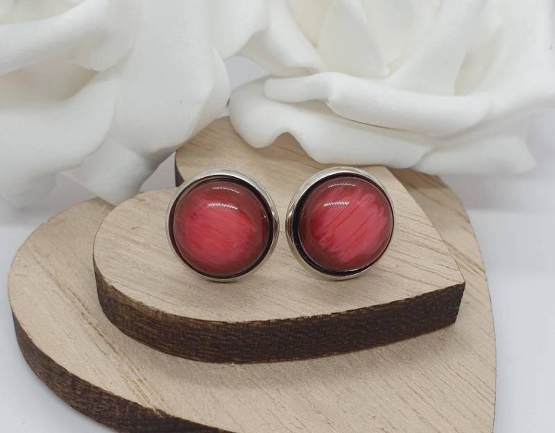 Ohrstecker Basicfarbe Rot - Cabochonschmuck Aus Edelstahl von KuestenglitzerMV