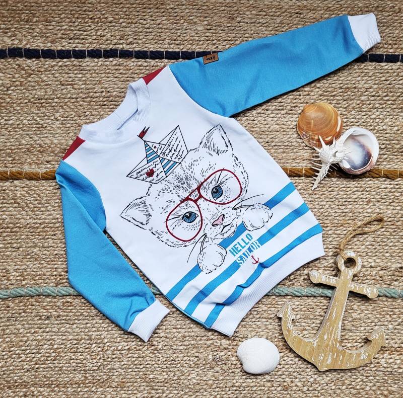 Bio Baumwolle Kinderpullover Weich, Kuschelig Und Maritim - Nachhaltig Produzierte Pullover Für Glückliche Kinder- Pulli- Katze von Kuestenjuwel