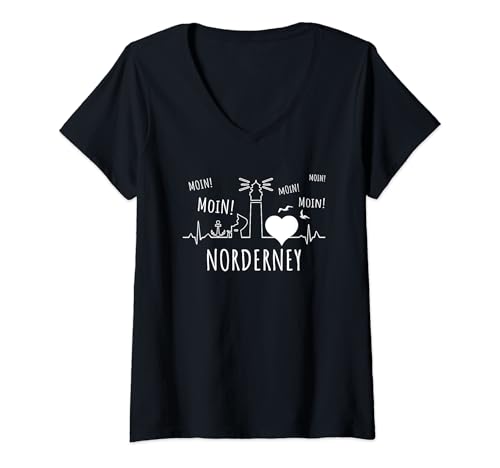 Damen Moin Norderney - Ostsee Nordsee Herzschlag Meer Möwe Spruch T-Shirt mit V-Ausschnitt Damen Moin Norderney - Ostsee Nordsee Herzschlag Meer Möwe Spruch T-Shirt mit V-Ausschnitt von Küstenkind Norderney Ostsee Nordsee Moin Meer
