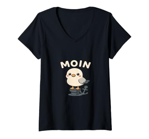 Damen Baby Möwe mit Moin – Lustiges Nordsee Motiv T-Shirt mit V-Ausschnitt Damen Baby Möwe mit Moin – Lustiges Nordsee Motiv T-Shirt mit V-Ausschnitt von Küstenliebe Designs