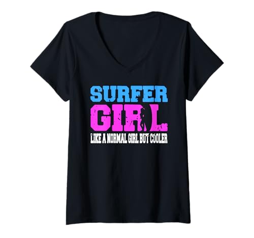 Damen Surfer-Mädchen Cooler Strandspaß T-Shirt mit V-Ausschnitt Damen Surfer-Mädchen Cooler Strandspaß T-Shirt mit V-Ausschnitt von Küstenwellen- und Surffans