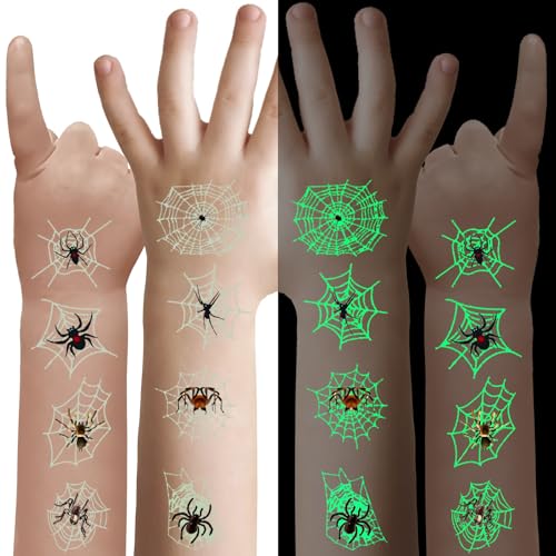 Halloween Tattoos,10/20 Blätter Leucht tattoo Kinder Gruselig,Spinnennetz temporäre Tattoo Aufkleber,Kürbis Hexe Fledermaus,Feiertage Cosplay Gesicht Make-up Zubehör Halloween Party Geschenke von KufaerBeam