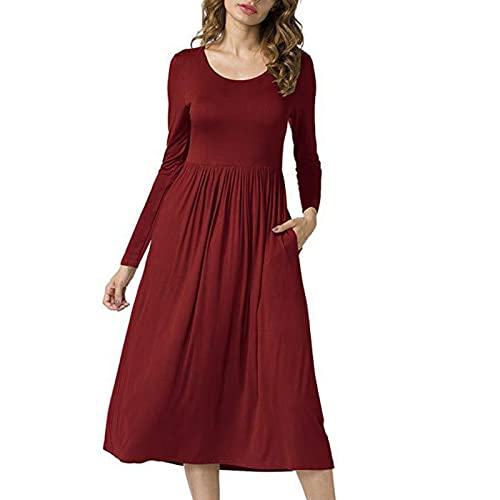 Kufoo Knielanges Kleid mit V-Ausschnitt Langärmliges Pendelkleid Mittellanges Plissee Elegant Enganliegendes Club-Ferien-Kleid in reiner Farbe, Rotwein, X-Large Kufoo Knielanges Kleid mit V-Ausschnitt Langärmliges Pendelkleid Mittellanges Plissee Elegant Enganliegendes Club-Ferien-Kleid in reiner Farbe, Rotwein, X-Large von Kufoo