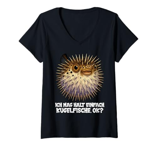 Damen Kugelfische Kugelfisch T-Shirt mit V-Ausschnitt Damen Kugelfische Kugelfisch T-Shirt mit V-Ausschnitt von Kugelfische Kugelfisch Tier Shop