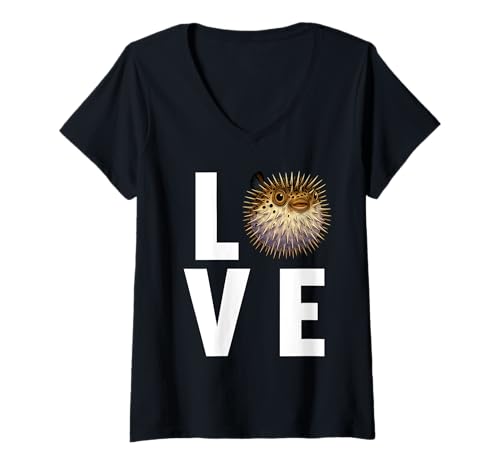 Damen Kugelfische Kugelfisch T-Shirt mit V-Ausschnitt Damen Kugelfische Kugelfisch T-Shirt mit V-Ausschnitt von Kugelfische Kugelfisch Tier Shop
