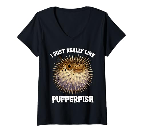 Damen Kugelfische Kugelfisch T-Shirt mit V-Ausschnitt Damen Kugelfische Kugelfisch T-Shirt mit V-Ausschnitt von Kugelfische Kugelfisch Tier Shop