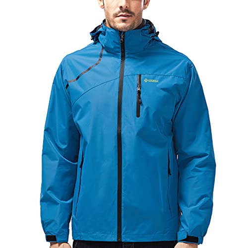 Kugnala Leichte wasserdichte Herren-Jacke, winddicht, Regen-Kapuzenjacke für Herren, Wandern, Radfahren, Reisen, M-5XL, Blau, 4X-Large von Kugnala