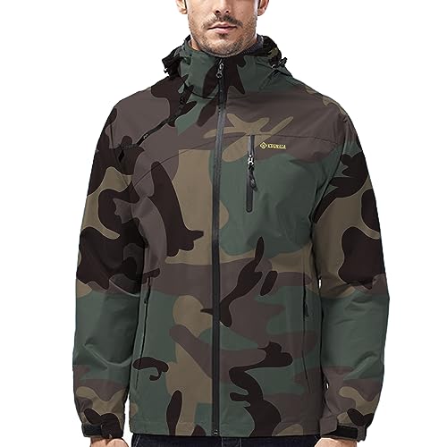 Kugnala Leichte wasserdichte Herren-Jacke, winddicht, mit Kapuze, für Wandern, Radfahren, Reisen, M-5XL, Grün, Camouflage, XX-Large von Kugnala