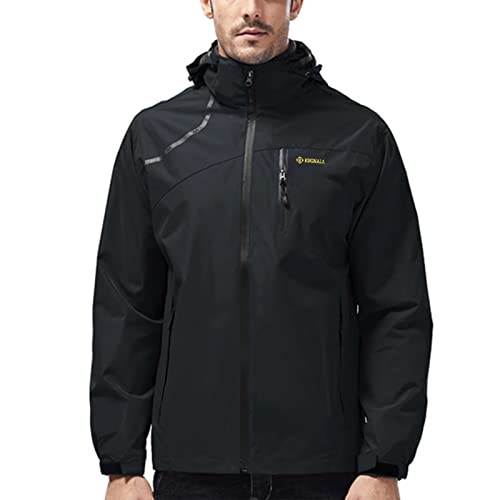 Kugnala Leichte wasserdichte Herren-Jacke, winddicht, mit Kapuze, für Wandern, Radfahren, Reisen, M-5XL, Schwarz, 5X-Large von Kugnala