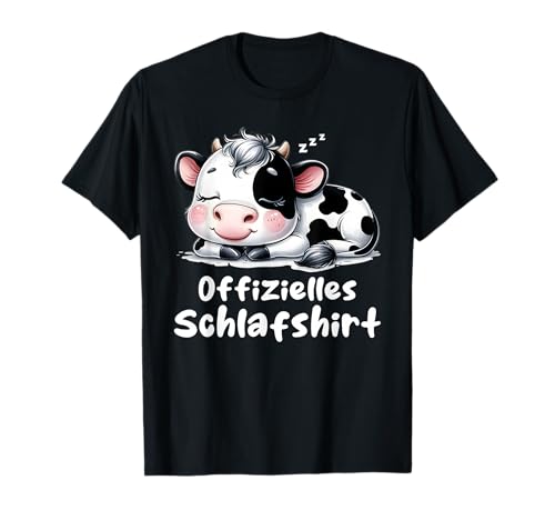 Kuh Geschenke Schlafshirt Damen Mädchen Müde Kuh T-Shirt Schwarz S Klassisch Schlafshirt Pyjama Schlafanzug Noveltysleep-shirt von Kuh Geschenke Schlafshirt Mädchen Frauen