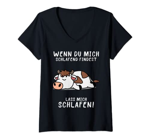 Damen Kuh Schlaf Pyjama Schlafanzug Nachthemd Geschenk T-Shirt mit V-Ausschnitt von Kuh Geschenkidee Pyjama Geburtstag Geschenk