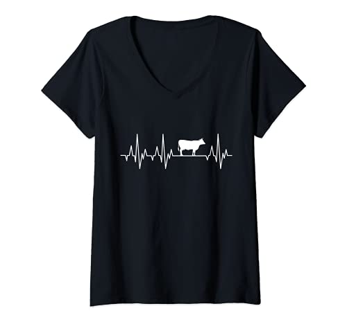 Damen Kuh Herzschlag Bauer Kühe EKG Landwirt Bauernhof T-Shirt mit V-Ausschnitt Damen Kuh Herzschlag Bauer Kühe EKG Landwirt Bauernhof T-Shirt mit V-Ausschnitt von Kuh Herzschlag Kühe Landwirt Bauer Geschenke