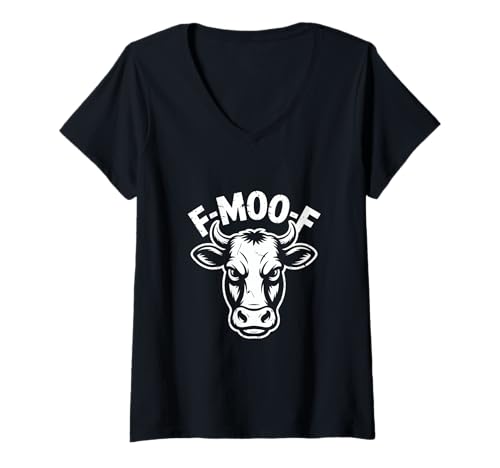 Damen F MOO F Lustiger Kuhkopf Spruch Bauernhof Humor T-Shirt mit V-Ausschnitt Damen F MOO F Lustiger Kuhkopf Spruch Bauernhof Humor T-Shirt mit V-Ausschnitt von Kuh Humor Bauernhof Sarkasmus Wortspiel Meme