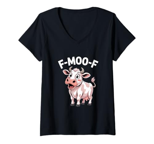 Damen F-MOO-F Lustige Kuh Bauernhof Humor Spruch T-Shirt mit V-Ausschnitt Damen F-MOO-F Lustige Kuh Bauernhof Humor Spruch T-Shirt mit V-Ausschnitt von Kuh Humor Bauernhof Spruch Lustig Milchkuh