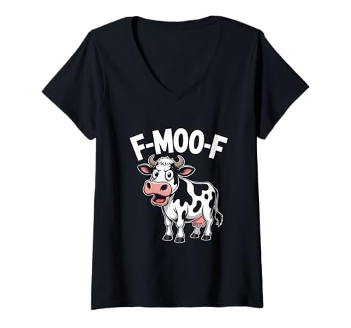 Damen Lustige Kuh F MOO F Bauernhof Humor Wortspiel T-Shirt mit V-Ausschnitt Damen Lustige Kuh F MOO F Bauernhof Humor Wortspiel T-Shirt mit V-Ausschnitt von Kuh Humor Wortspiel Bauernhof Landwirtschaft