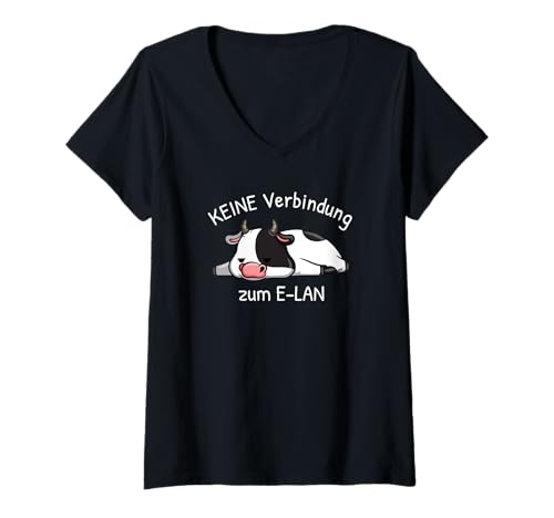 Damen Keine Verbindung zum E-LAN T-Shirt mit V-Ausschnitt Damen Keine Verbindung zum E-LAN T-Shirt mit V-Ausschnitt von Kuh Kühe Bauer Bäuerin I Geschenk
