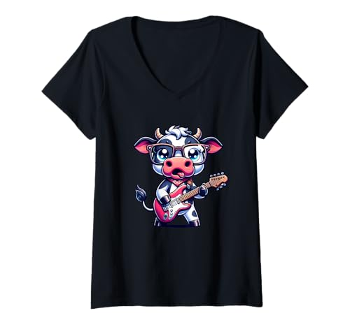 Damen E-Gitarre Kuh Rockt Für Musikliebhaber T-Shirt mit V-Ausschnitt Damen E-Gitarre Kuh Rockt Für Musikliebhaber T-Shirt mit V-Ausschnitt von Kuh Mit E-Gitarre Für Musikfans Und Tierliebhaber
