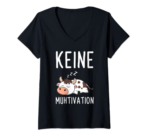 Damen Keine Muhtivation Müde Kuh Landwirt Lustiges Kühe Spruch T-Shirt mit V-Ausschnitt Damen Keine Muhtivation Müde Kuh Landwirt Lustiges Kühe Spruch T-Shirt mit V-Ausschnitt von Kuh Spruch Geschenke Für Bauern & Landwirte