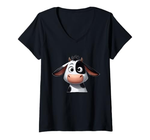 Damen Kuh lustig süß niedlich Comic Cartoon Kühe Tiere T-Shirt mit V-Ausschnitt Damen Kuh lustig süß niedlich Comic Cartoon Kühe Tiere T-Shirt mit V-Ausschnitt von Kuh lustig süß niedlich Comic Cartoon Kühe Tiere
