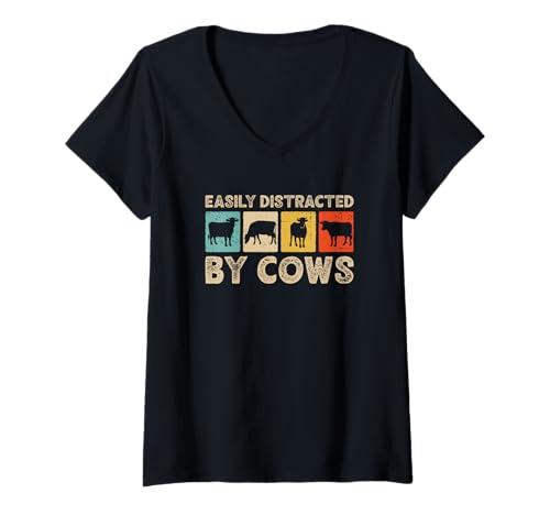 Damen Kuh Bauer Landwirt Bauernhof Kühe T-Shirt mit V-Ausschnitt Damen Kuh Bauer Landwirt Bauernhof Kühe T-Shirt mit V-Ausschnitt von Kuhbauer Geschenke für Kuhliebhaber