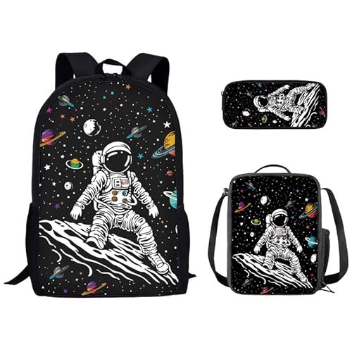 Kuiaobaty 3-in-1 Kinder-Schultasche mit Lunch-Tasche, Federmäppchen, Rucksack für Teenager, Jungen, Mädchen, Astronautenmann von Kuiaobaty