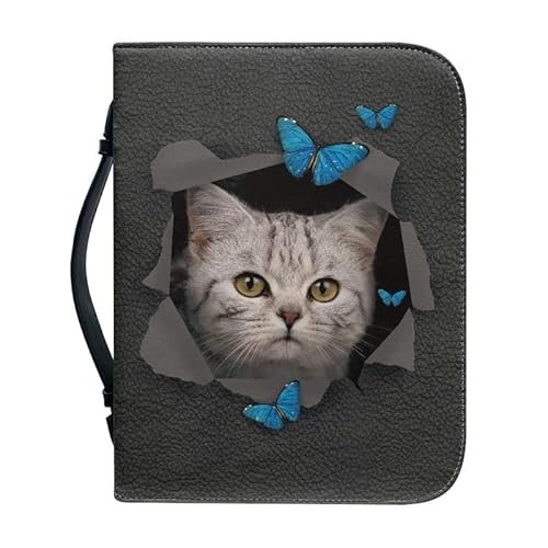 Kuiaobaty 3D Katze Druck Buch Abdeckung für Notebook, Grau Leder Buch Fall Tasche Schreibwaren Bleistift Fall für Kinder Bookish Geschenk von Kuiaobaty