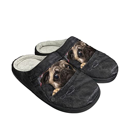 Kuiaobaty 3D Tiere Damen Hausschuhe Anti-Rutsch, Gothic Skulls, Farbe Tie Dye Hausschuhe Dick-Soled Hausschuhe für Frauen, Jeans Pocket Pug, 40.5/41 EU von Kuiaobaty