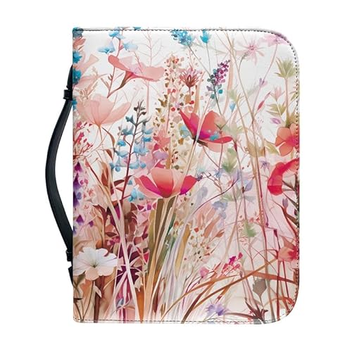 Kuiaobaty Aquarell Blumen Buchhülle Kunstleder Buchhülle Rot Floral Tragen Kirche Schutzhülle mit Stifttaschen von Kuiaobaty