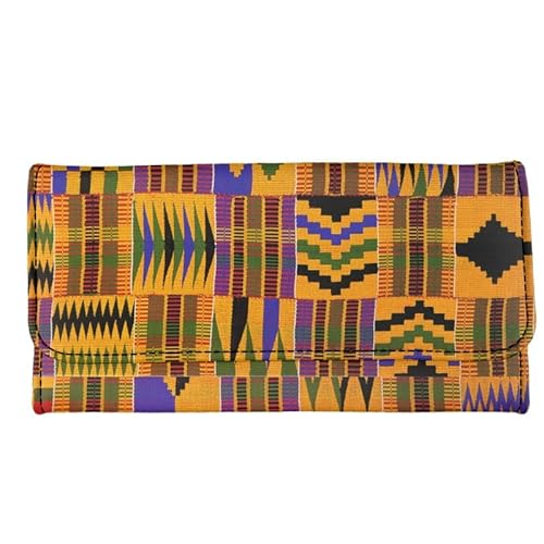 Kuiaobaty Aquarell Blumen Frauen Lange Geldbörsen Trifold Pu Leder Clutch, Marmor Textur Brieftasche Tasche Handtasche Geschenke für Frauen, Ethnische afrikanische Kente, Casual von Kuiaobaty